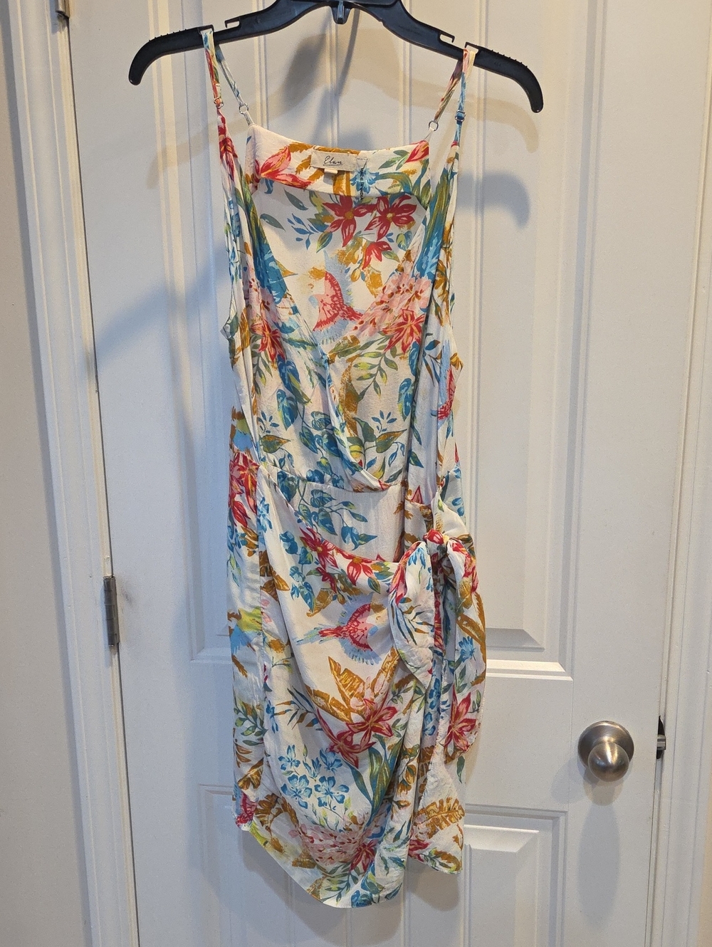 Elan White Tropical Floral Tie-Waist Mini Dress with Multicolor Print